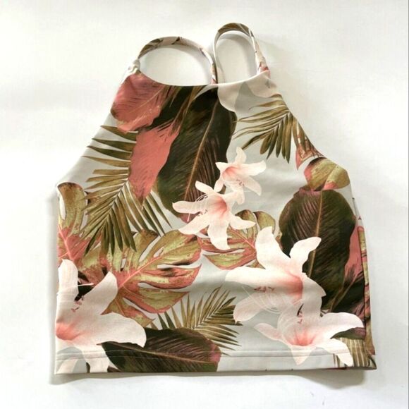 Pink Tropical Wireless Sports Bra - Picture 1 of 11